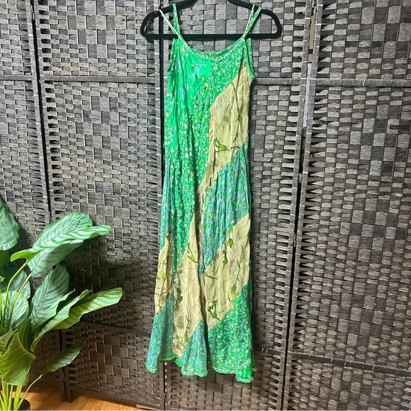 Y2K Vintage green floral maxi dress by Hugo Buscatti size 2 XS/S lined flowy - Picture 8 of 8